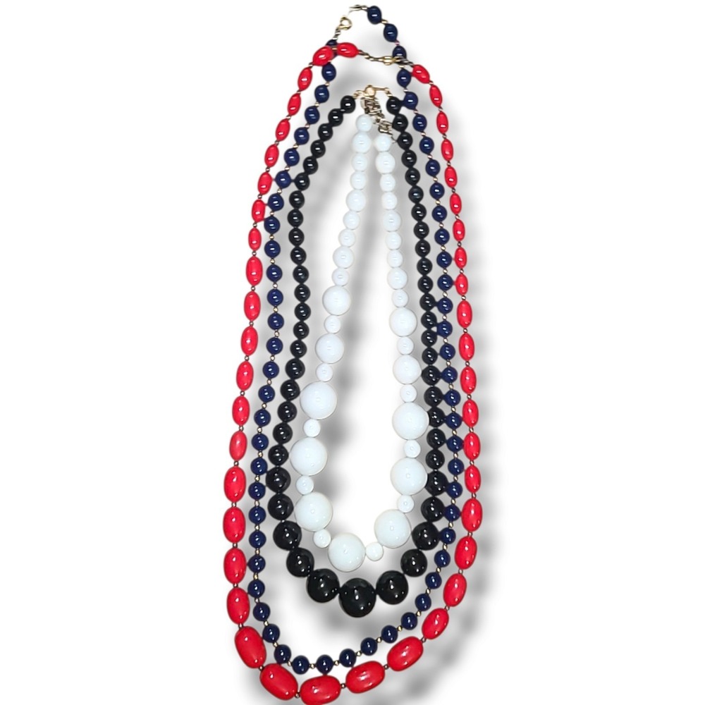 Vintage 4 Necklace Lot Chunky Acrylic Beads Red Blue Black White Retro